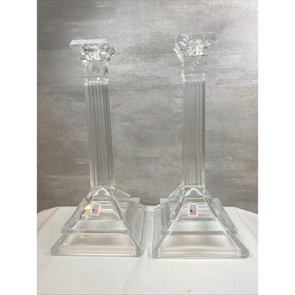 Towle Crystal 10” Georgian Candlestick Holders Pillar Style New In Box